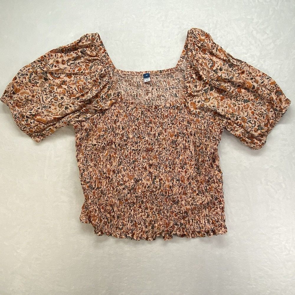 Old Navy Smocked Top Womens Size 4X Short puff sleeve floral print cottagecore